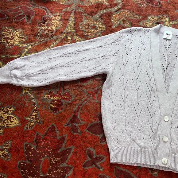 Coquette V Neck Pointelle Knit Cardigan Sweater Lavender Size S - Picture 13 of 13